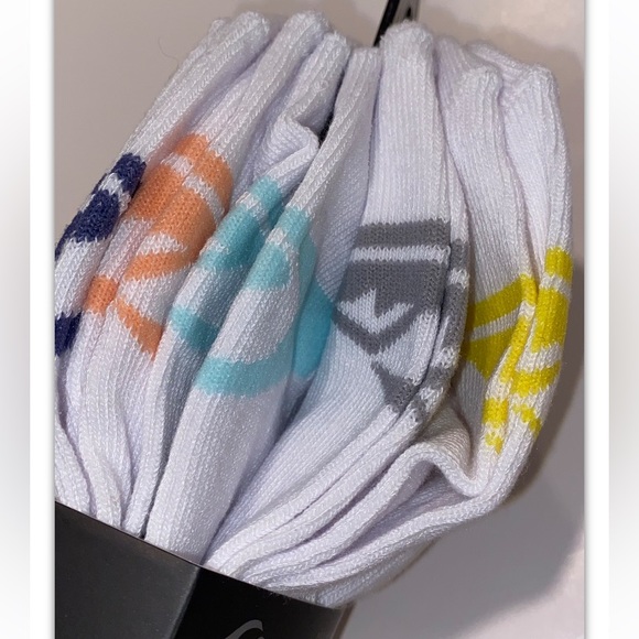Quicksilver Quarter Socks 5 Pair Men 6-12 White w Multicolor Toe Heel Logo Surf - Picture 8 of 11